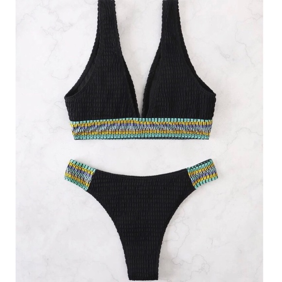 Black textured bikini with rainbow stripe - Picture 2 of 3